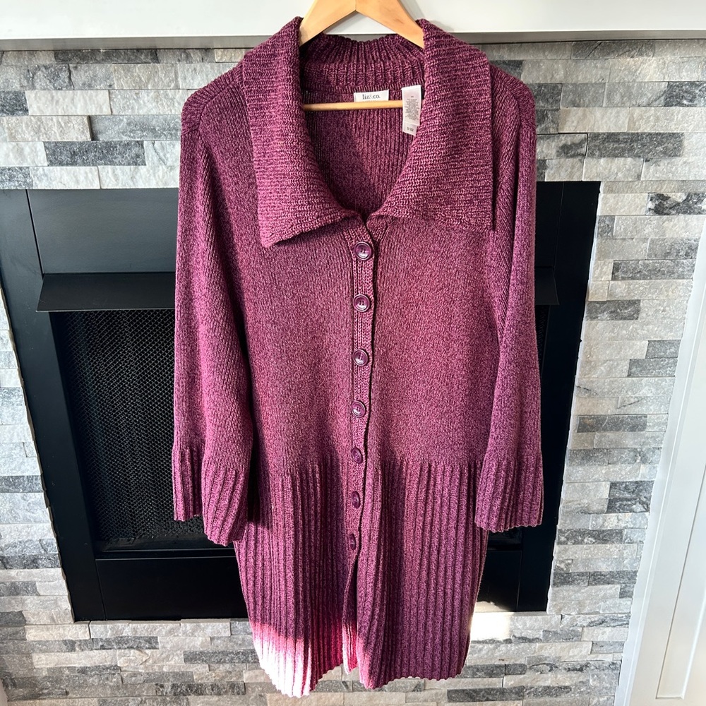 Liz & Co Plus Size 3X Purple Button Front Long Cardigan Sweater